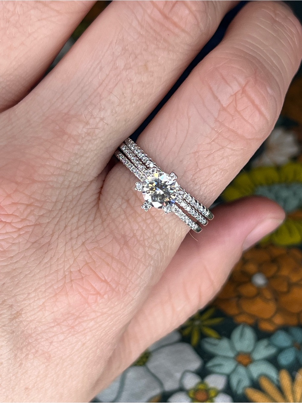 Sterling Silver Round-Cut Engagement Ring with Pave Band
